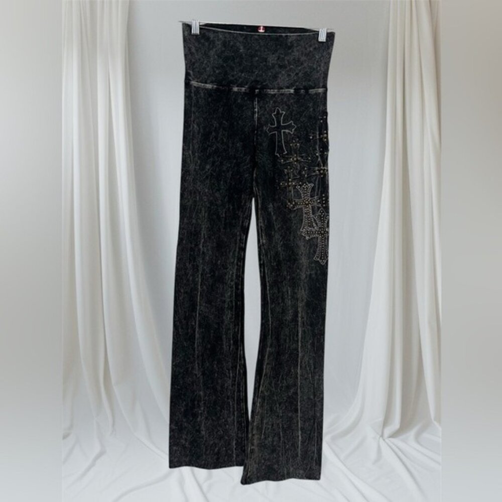 Vintage Y2K flare black marble punk leggings size M